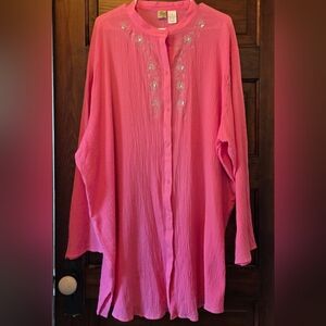 NWT‎ Islander Women's Embroidered Sequined Flowy Bathing Suit Cover Up Pink 3XL